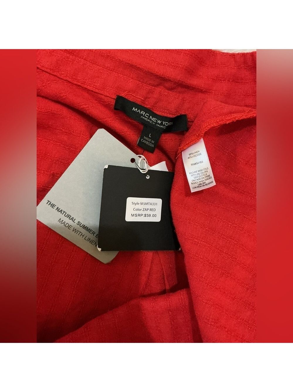 Marc New York linen Red Sleeveless Shirt Dress Womans Size Large NWT - Picture 9 of 12